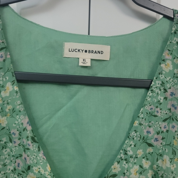 Lucky Brand Green Floral Ruched Ruffle Peplum Blouse - Boho Cottagecore - Picture 5 of 8